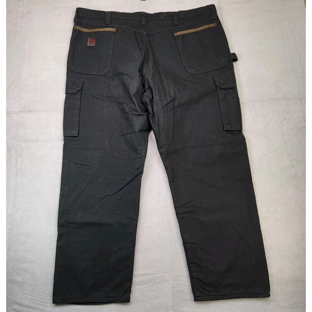 Wrangler Riggs Workwear Flannel Lined Pants Men's‎ 44x30 Black Ripstop Cargo